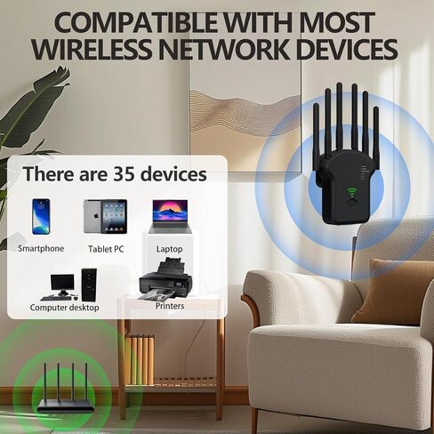 2024 WiFi Extender Signal Booster, WiFi Booster,Internet Wireless Repeater for Home Coverage up to (11800Sq.Ft), 6 Antennas WiFi Repeater with Ethernet Port & Ap Mode，Easy Installation in Saudi Arabia