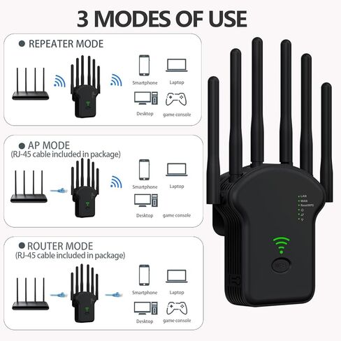 2024 WiFi Extender Signal Booster, WiFi Booster,Internet Wireless Repeater for Home Coverage up to (11800Sq.Ft), 6 Antennas WiFi Repeater with Ethernet Port & Ap Mode，Easy Installation in Saudi Arabia