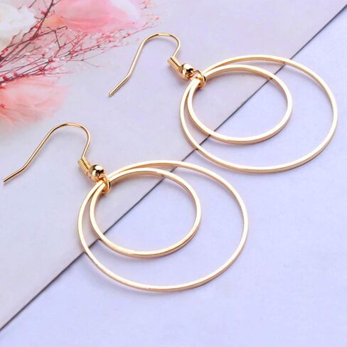 60pcs Earrings Beading Hoop Earring Finding Geometric Pendant Connector Round Hoop Earring for Jewelry Making DIY Crafts Art Creation Girl Gift(Triangle & Square & Circle) in Saudi Arabia