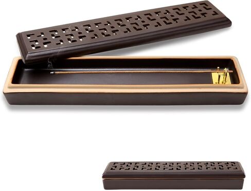 Yawlsow Incense Burner Kit, Incense Holder for Sticks, Suitable for Yoga, Meditation, Self-Healing and Gift. Chinese Ceramic Ash Catcher Tray (Lever Brown) in Saudi Arabia