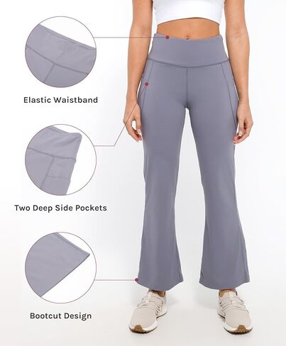 Bootcut Yoga Pants with Pockets for Women High Waist Wide Leg Pants Workout Pants Tummy Control with 2 Pockets in Saudi Arabia