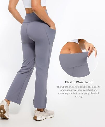 Bootcut Yoga Pants with Pockets for Women High Waist Wide Leg Pants Workout Pants Tummy Control with 2 Pockets in Saudi Arabia