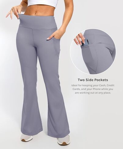 Bootcut Yoga Pants with Pockets for Women High Waist Wide Leg Pants Workout Pants Tummy Control with 2 Pockets in Saudi Arabia