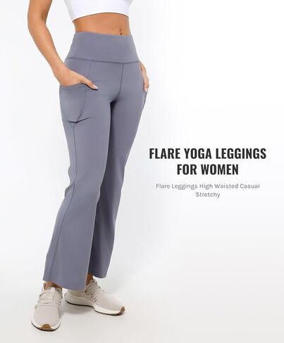 Bootcut Yoga Pants with Pockets for Women High Waist Wide Leg Pants Workout Pants Tummy Control with 2 Pockets in Saudi Arabia
