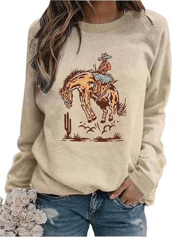 WDIRARA Women's Graphic Print Long Sleeve Drop Shoulder Sweatshirts Fashion Soft Pullovers in Saudi Arabia
