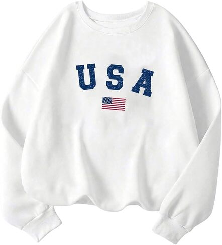 GORGLITTER Women's USA Sweatshirt Crewneck Long Sleeve Drop Shoulder Pullover Tops in Saudi Arabia