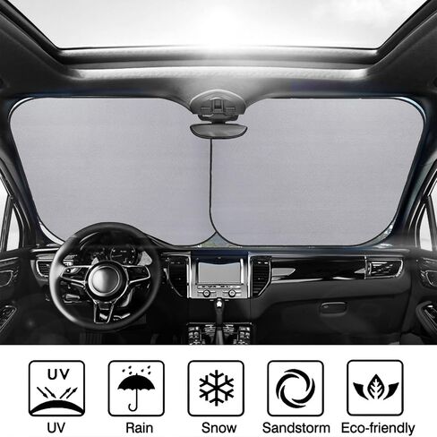 KiuLoam 2 Piece Car Windshield Sun Shade, Beautiful Palm Tree Beach Print Sunshades Sun Visor Protector Blocks UV Rays Foldable Keep Your Vehicle Cool for Most Sedans SUV Truck, Medium in Saudi Arabia