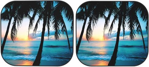 KiuLoam 2 Piece Car Windshield Sun Shade, Beautiful Palm Tree Beach Print Sunshades Sun Visor Protector Blocks UV Rays Foldable Keep Your Vehicle Cool for Most Sedans SUV Truck, Medium in Saudi Arabia