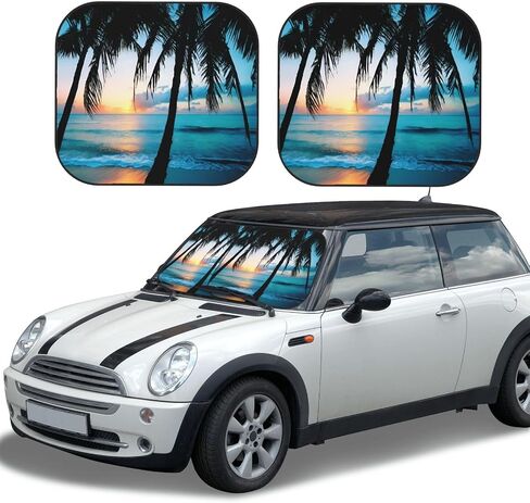 KiuLoam 2 Piece Car Windshield Sun Shade, Beautiful Palm Tree Beach Print Sunshades Sun Visor Protector Blocks UV Rays Foldable Keep Your Vehicle Cool for Most Sedans SUV Truck, Medium in Saudi Arabia