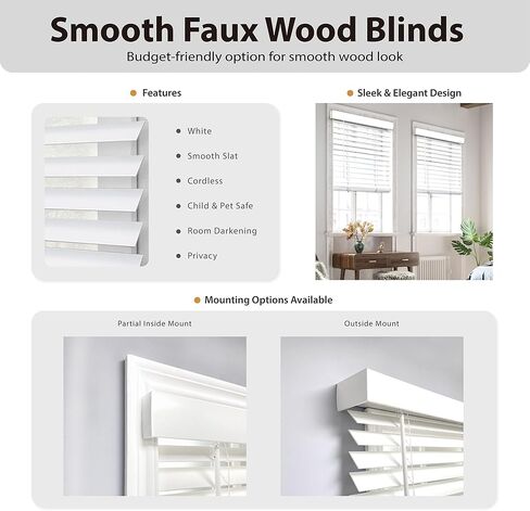 DEZ FURNISHINGS ستارة لاسلكية من الخشب الصناعي مقاس 2 بوصة، عرض 23.25 بوصة × ارتفاع 72 بوصة، أبيض أملس in Kuwait