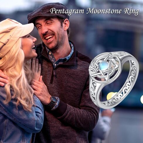 الخماسي الخماسي الدائري للنساء فضة ورقة Moonstone الويكا الوثنية خواتم الخماسي مجوهرات للنساء الفتيات in Kuwait