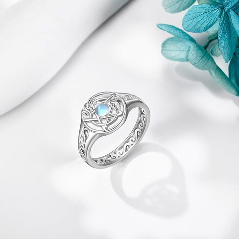 الخماسي الخماسي الدائري للنساء فضة ورقة Moonstone الويكا الوثنية خواتم الخماسي مجوهرات للنساء الفتيات in Kuwait