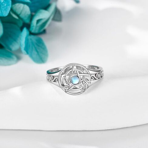 الخماسي الخماسي الدائري للنساء فضة ورقة Moonstone الويكا الوثنية خواتم الخماسي مجوهرات للنساء الفتيات in Kuwait