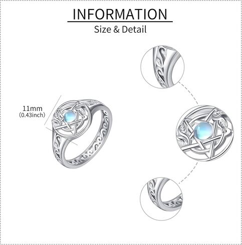 الخماسي الخماسي الدائري للنساء فضة ورقة Moonstone الويكا الوثنية خواتم الخماسي مجوهرات للنساء الفتيات in Kuwait