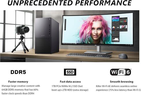 Dell XPS 8960 Tower Desktop Computer, Intel Core i7-13700 16-Core PC, 64GB DDR5 RAM, 2TB NVMe SSD, Intel UHD Graphics 770, Windows 11 Pro, Killer Wi-Fi 6E, RJ-45, Bluetooth 5.3, USB-C, DisplayPort in Saudi Arabia
