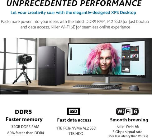 Dell XPS 8960 Tower Desktop Computer, Intel Core i7-13700 16-Core PC, 64GB DDR5 RAM, 2TB NVMe SSD, Intel UHD Graphics 770, Windows 11 Pro, Killer Wi-Fi 6E, RJ-45, Bluetooth 5.3, USB-C, DisplayPort in Saudi Arabia