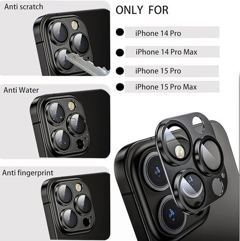 واقي عدسة الكاميرا لهاتف iPhone 14 Pro Max iPhone 14 Pro iPhone 15 Pro Max iPhone 15 Pro غطاء شاشة الكاميرا، حماية قوية من السقوط ليس من السهل أن تسقط حلقة معدنية من الزجاج المقسى in Kuwait