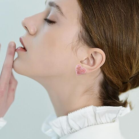 YUNXI Lightweight Unique Love Heart Stud Earrings Acrylic Cute Sweet Glitter Love Heart Earrings for Women Wife Lover Statement Jewelry Valentine's Day Mother's Day Gifts in Saudi Arabia