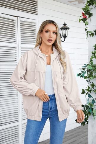 VICHYIE Corduroy Drawstring Hooded Pocket Zip Up Jacket Loose Shacket Coat in Saudi Arabia