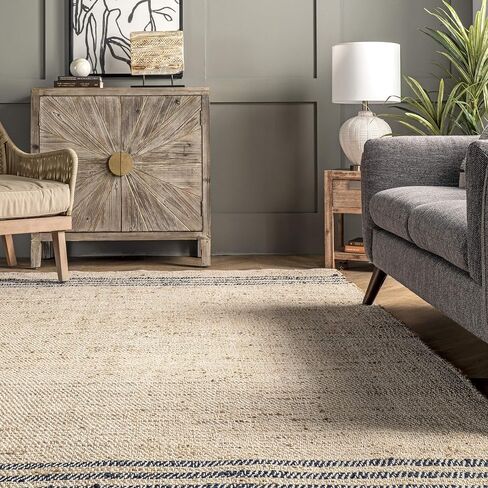 Rugs USA x Lauren Liess Meadow Striped Jute Area Rug, 10x14, Natural in Saudi Arabia