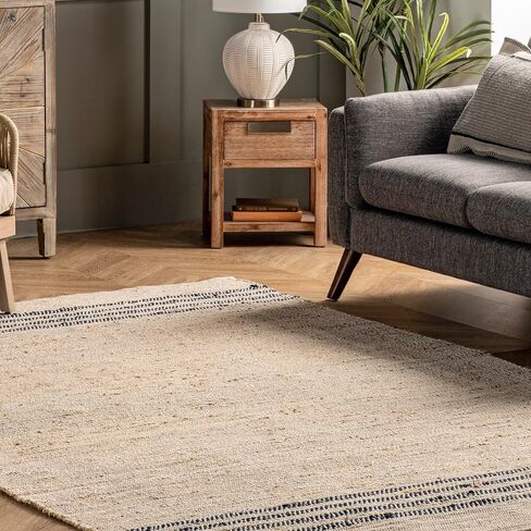 Rugs USA x Lauren Liess Meadow Striped Jute Area Rug, 10x14, Natural in Saudi Arabia