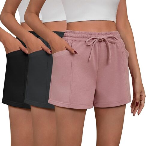 Neer 3 Pack Women's Sweat Shorts, Drawstring Athletic Shorts with Pocket Lounge Loose Workout Short Summer Running Yoga Short in Saudi Arabia