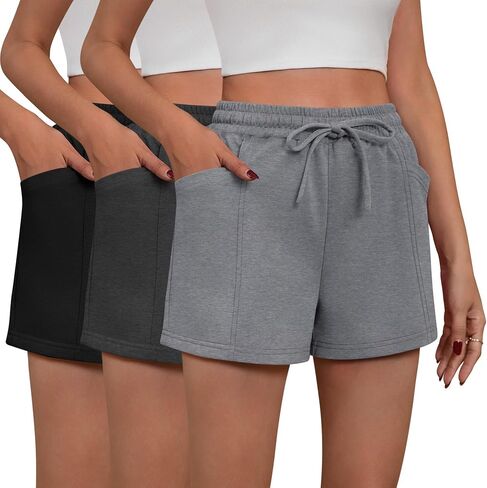 Neer 3 Pack Women's Sweat Shorts, Drawstring Athletic Shorts with Pocket Lounge Loose Workout Short Summer Running Yoga Short in Saudi Arabia