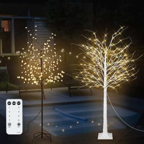 KOL 6FT 2-Pack الاصطناعي مضاءة شجرة البتولا، 200 أضواء LED خرافية بيضاء دافئة، داخلي في الهواء الطلق حديقة المنزل حفل زفاف عيد الشكر ديكور عيد الميلاد، نبات صناعي كثيف واقعي مع جهاز التحكم عن بعد in Saudi Arabia