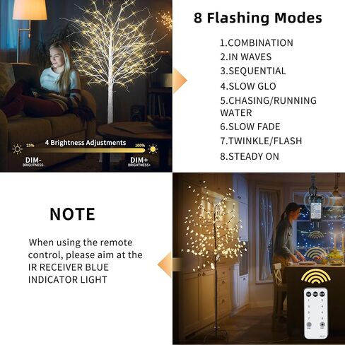 KOL 6FT 2-Pack الاصطناعي مضاءة شجرة البتولا، 200 أضواء LED خرافية بيضاء دافئة، داخلي في الهواء الطلق حديقة المنزل حفل زفاف عيد الشكر ديكور عيد الميلاد، نبات صناعي كثيف واقعي مع جهاز التحكم عن بعد in Saudi Arabia