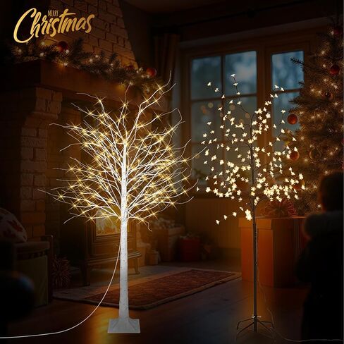 KOL 6FT 2-Pack الاصطناعي مضاءة شجرة البتولا، 200 أضواء LED خرافية بيضاء دافئة، داخلي في الهواء الطلق حديقة المنزل حفل زفاف عيد الشكر ديكور عيد الميلاد، نبات صناعي كثيف واقعي مع جهاز التحكم عن بعد in Saudi Arabia