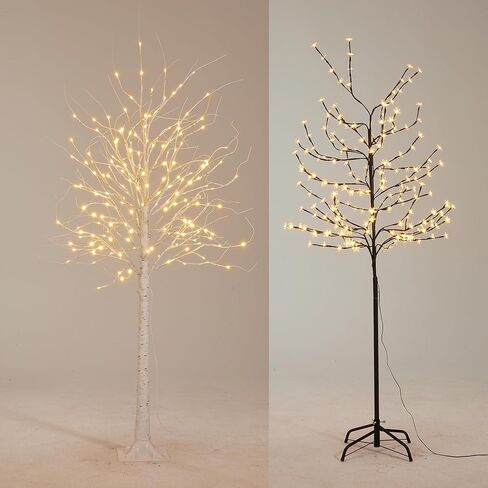KOL 6FT 2-Pack الاصطناعي مضاءة شجرة البتولا، 200 أضواء LED خرافية بيضاء دافئة، داخلي في الهواء الطلق حديقة المنزل حفل زفاف عيد الشكر ديكور عيد الميلاد، نبات صناعي كثيف واقعي مع جهاز التحكم عن بعد in Saudi Arabia