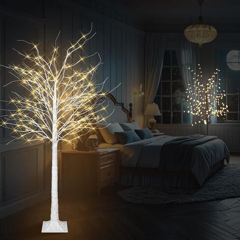 KOL 6FT 2-Pack الاصطناعي مضاءة شجرة البتولا، 200 أضواء LED خرافية بيضاء دافئة، داخلي في الهواء الطلق حديقة المنزل حفل زفاف عيد الشكر ديكور عيد الميلاد، نبات صناعي كثيف واقعي مع جهاز التحكم عن بعد in Saudi Arabia