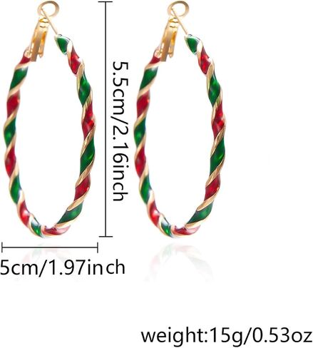 Dreuyet Candy Christmas Hoop Earrings for Women Personalized Red Green Stripe Twist Oval Huggie Earrings Colorful Christmas Festival Ornament Statement Earrings in Saudi Arabia