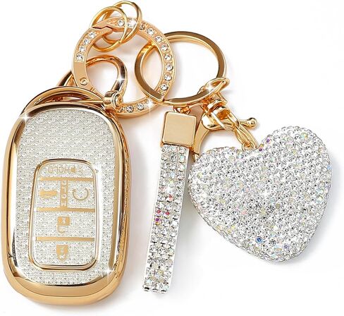 Key Fob Cover with Diamond Keychain, Car Key Shell for Women, Compatible with Honda 2023 2024 Accord Civic HRV CRV Pilot Smart Remote Key Protector (5 Buttons-Pink Heart) in Saudi Arabia