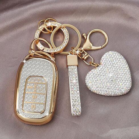Key Fob Cover with Diamond Keychain, Car Key Shell for Women, Compatible with Honda 2023 2024 Accord Civic HRV CRV Pilot Smart Remote Key Protector (5 Buttons-Pink Heart) in Saudi Arabia