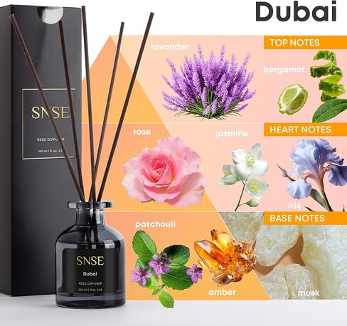 SNSE Dubai Reed Diffuser Set | 3.38 oz Scent Fragrance Oil Diffuser for Bedroom, Bathroom, Home Décor and Gift, Decorative Air Fresheners with Sticks in Kuwait