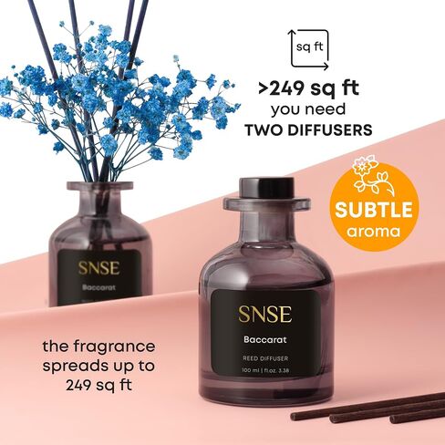 مجموعة SNSE Baccarat with Flowers Reed Diffuser | موزع زيت عطري بوزن 3.38 أونصة لغرفة النوم والحمام وديكور المنزل والهدايا، معطرات هواء مزخرفة بالعصي in Saudi Arabia