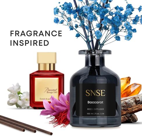 مجموعة SNSE Baccarat with Flowers Reed Diffuser | موزع زيت عطري بوزن 3.38 أونصة لغرفة النوم والحمام وديكور المنزل والهدايا، معطرات هواء مزخرفة بالعصي in Saudi Arabia