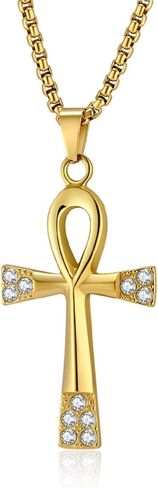 Ankh Necklace for Men Women, Stainless Steel Egyptian Mens Chain Necklaces Pendant Silver Gold Black Plated Mens Jewelry Gift in Saudi Arabia