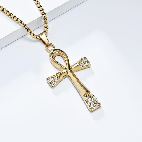 Ankh Necklace for Men Women, Stainless Steel Egyptian Mens Chain Necklaces Pendant Silver Gold Black Plated Mens Jewelry Gift in Saudi Arabia