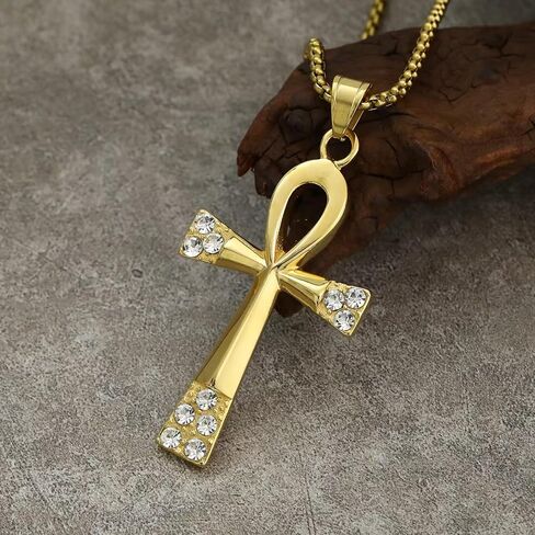 Ankh Necklace for Men Women, Stainless Steel Egyptian Mens Chain Necklaces Pendant Silver Gold Black Plated Mens Jewelry Gift in Saudi Arabia