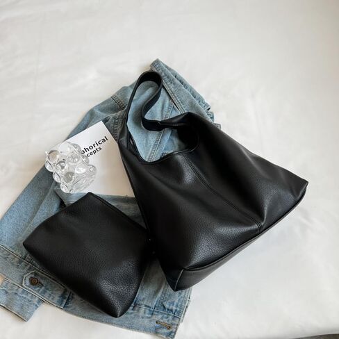 Hobo Bags for Women Slouchy Tote Bag Soft Casual PU Leather Shoulder Purses 2pcs Work Everyday Handbags in Saudi Arabia