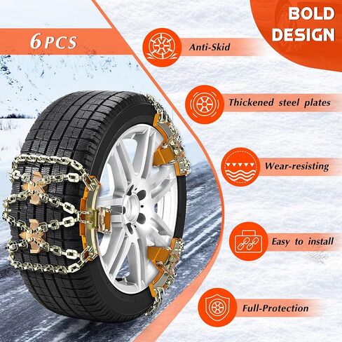 سلاسل إطارات للسيارات/سيارات الدفع الرباعي/شاحنات البيك أب، 6 قطع من سلاسل الثلج لعرض الإطارات 225-285 مم، سلاسل سميكة عالمية قابلة للتعديل للطوارئ للثلج والثلج والطرق الطينية in Kuwait
