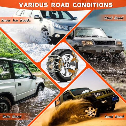 سلاسل إطارات للسيارات/سيارات الدفع الرباعي/شاحنات البيك أب، 6 قطع من سلاسل الثلج لعرض الإطارات 225-285 مم، سلاسل سميكة عالمية قابلة للتعديل للطوارئ للثلج والثلج والطرق الطينية in Kuwait