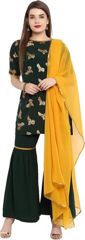 كورتي كريب حريمي هندي من Janasya باللون الأخضر الداكن مع شارارا ودوباتا in Kuwait