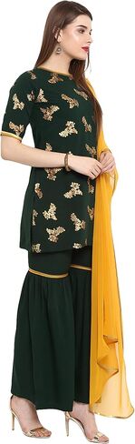 كورتي كريب حريمي هندي من Janasya باللون الأخضر الداكن مع شارارا ودوباتا in Kuwait