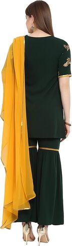 كورتي كريب حريمي هندي من Janasya باللون الأخضر الداكن مع شارارا ودوباتا in Kuwait