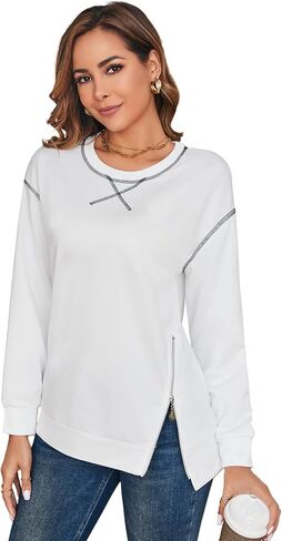 VOBCTY Women Long Sleeve Sweatshirts Crewneck Oversize Casual Shirts 2024 Fashion Side Split Tunics Fall Pullover Tops in Saudi Arabia