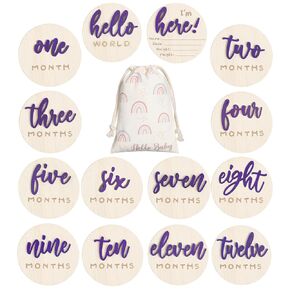 3D Baby Monthly Milestone Cards Sign 7 Pack Double Sided Wooden Circles Discs Baby Announcement Sign Hello World Newborn Sign for Baby Shower Newborn Photo Props (Pink)