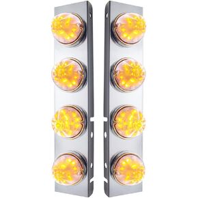 United Pacific 31975 Air Cleaner Light Bar, Front, Stainless Steel, with Bracket, Cab Light, Amber LED, Clear Lens, with SS Bezels, 17 LED Per Light, for Peterbilt Trucks
